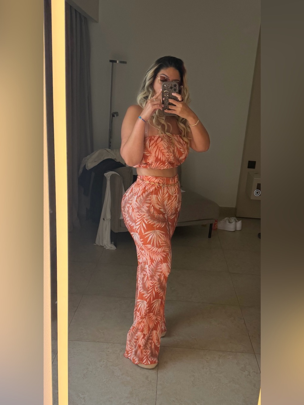 Tropical Rust Leaf Print Two Piece Set - Picture 2 of 6